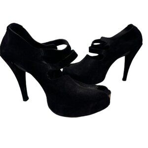 Pedro Garcia Black Suede Peep Toe Heel